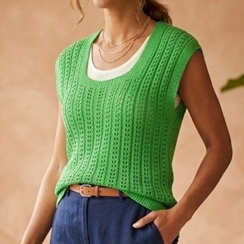 Isaac Mizrahi Target Knit Top Women XXL Green Sleeveless Cotten Grandmacore